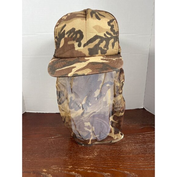 Vintage Camouflage Mesh Snapback Hat With Full Face Netting X3 - Picture 1 of 5